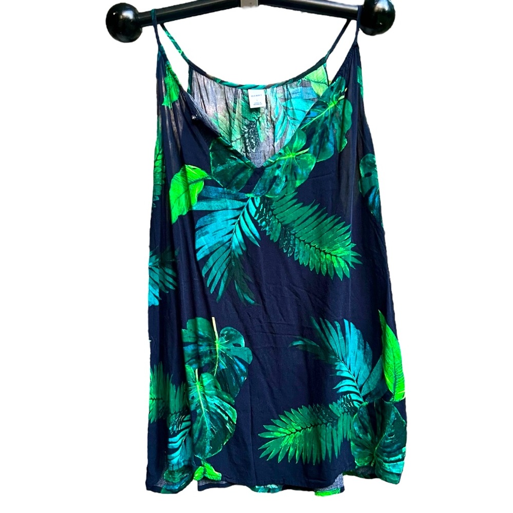 Old Navy | Navy Green Palm Leaf Relaxed High-Neck Swing Cami - Size L